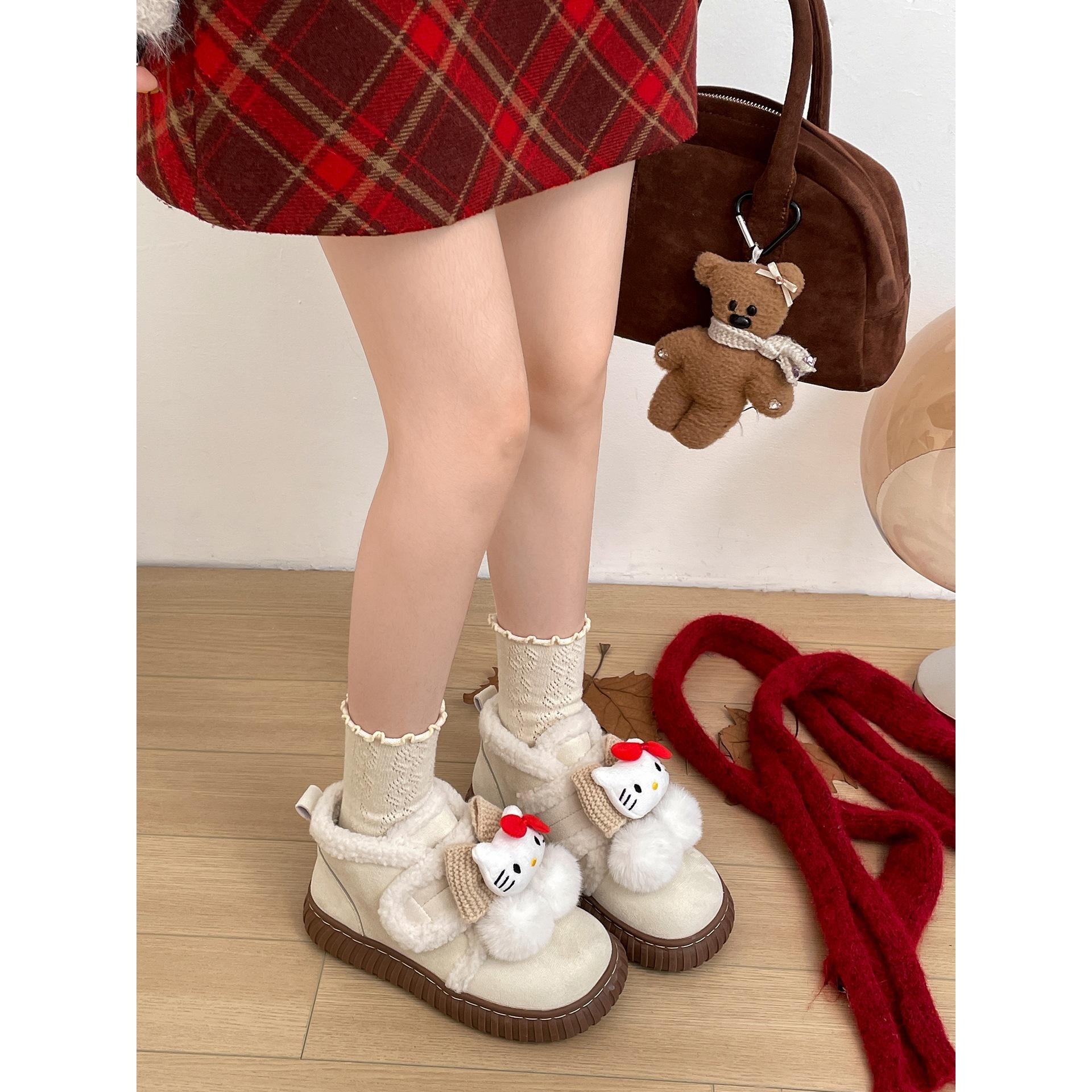 

White velvet thickened platform snow boots, warm in winter, cute Birkenstock cotton shoes 40 верблюд