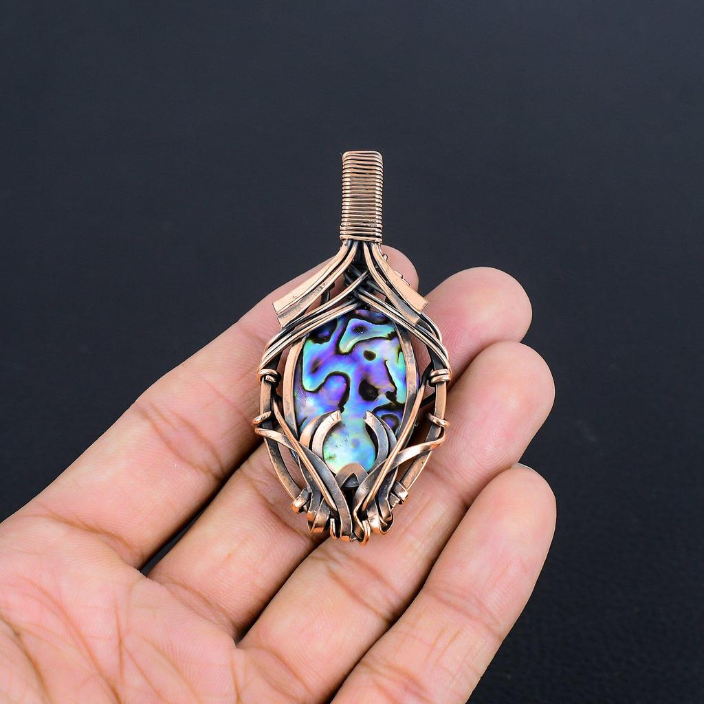 Abalone Shell  999 Copper Wire Wrapped Pendant, Handmade Gemstone Pendant Jewelry, Gifts For Wife Brand New Pendant