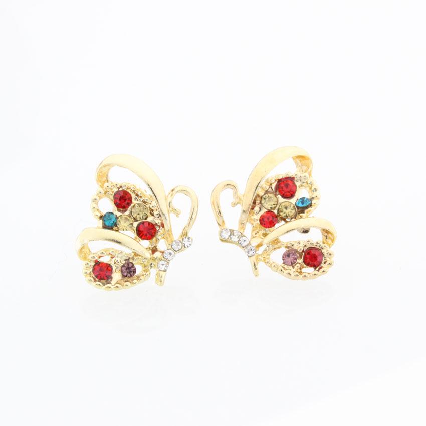 European  American Rhinestone Color Stone Butterfly Stud Earrings