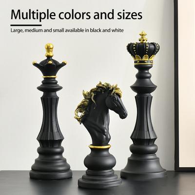 Kreativní Černobílá socha Šachový dekor Piece Retro Pryskyřice Šachové figurky Kancelář socha Domů Ornament Dárky Šachové dekorace
