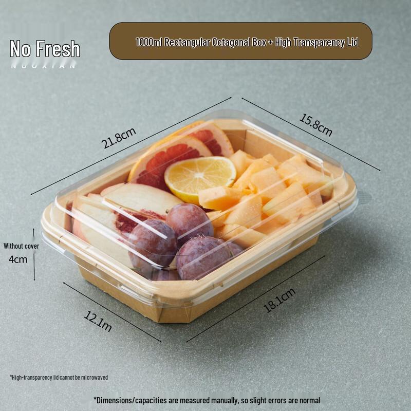 

Nuoxian Disposable Kraft Paper Rectangular Meal Prep Containers with PET Lids, 100-Pack (1000ml)