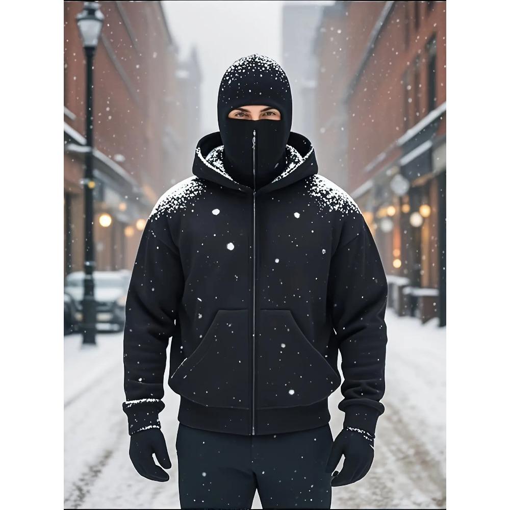 Мужская толстовка на молнии с капюшоном, Зимняя ветровка, Дизайн с капюшоном-маской, Двухслойная толстовка на молнии с капюшоном S чёрный