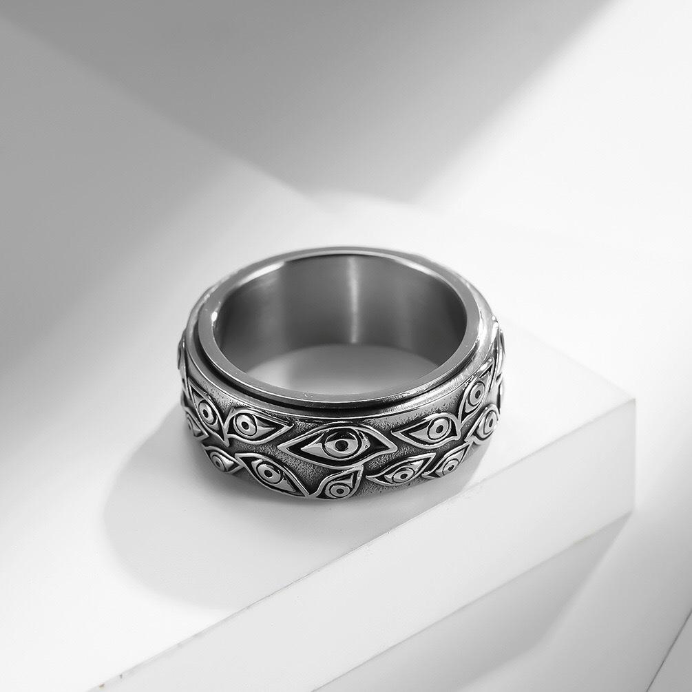Grenzüberschreitender Böser Blick Edelstahl Drehbarer Ring - Retro Herren Titanschmuck