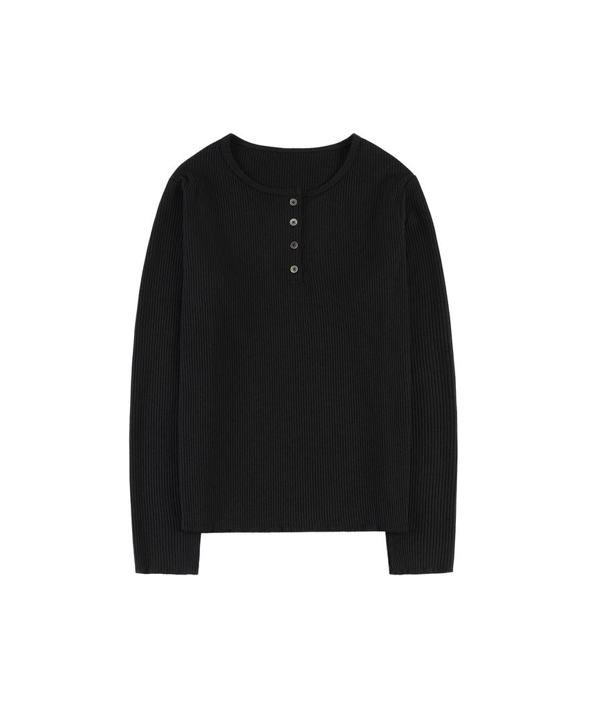 Banwonateullie A3571 Essential Henley Neck T-Shirt_Black