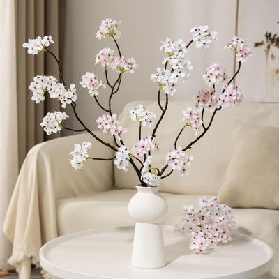 Silk Artificial Pear Blossom Branches Real Touch Pink Fake Sakura Branches Flexible Multi-Bloom