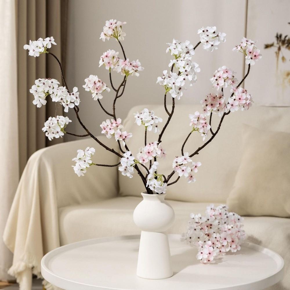 Silk Artificial Pear Blossom Branches Real Touch Pink Fake Sakura Branches Flexible Multi-Bloom