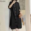 ZANZEA Women Casual Turn Down Collar Loose Long Sleeve Shirt Dress