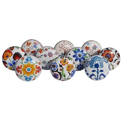 Vintage keramiska dragknoppar för köksskåp, dörr & låda, garderob, skåp (Set med 10 st)