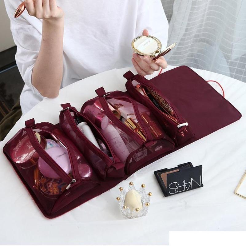 1Pc Portable Waterproof Hanging Cosmetic Bag - Large Capacity 4-in-1 Travel Toiletry Organizer