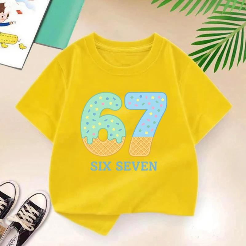 Number Six Seven Print Childrens Clothing Summer Boys Girls Fashion Funny Colorful Tops Kids Crew Neck Short Sleeve Tshirt