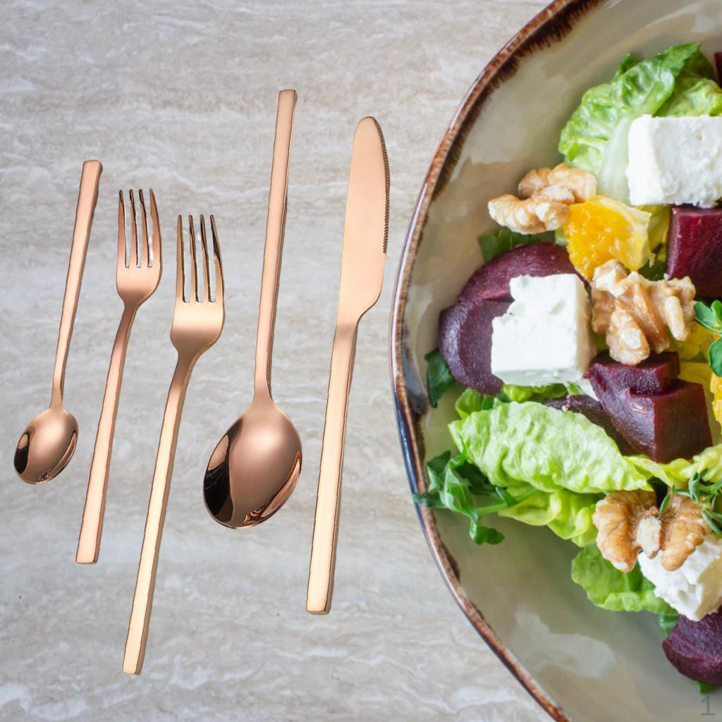 

5 / Set Premium Shiny Stainless Steel Tableware Cutlery Portable Stylish Dining Room for Rose Gold