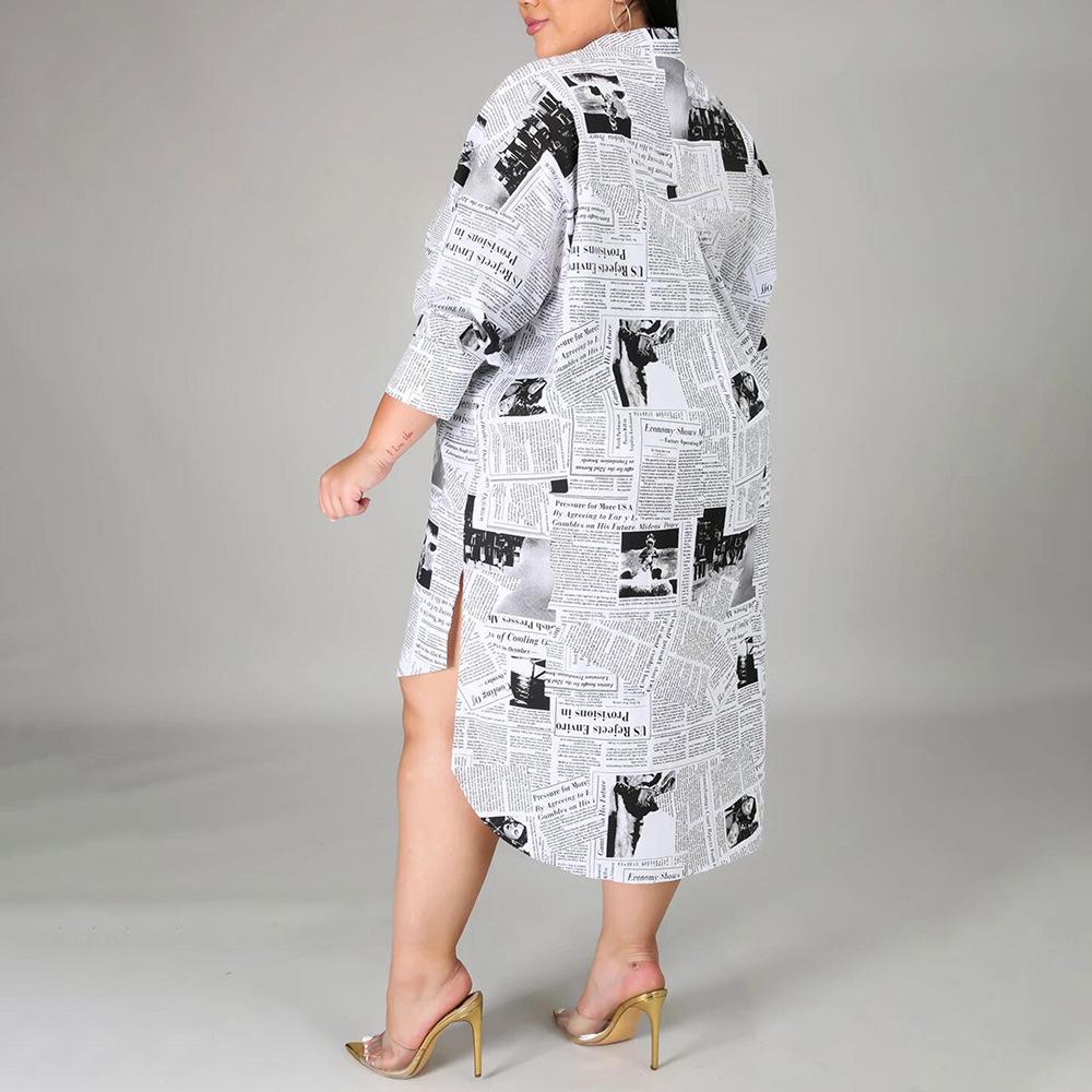 European & American English Print Loose Shirt Dress - Women's Casual Long Sleeve Spring Dress