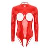 Women's Catsuit Wet Look PVC Leather Bodysuit One Piece Cutout Jumpsuit Clubwear