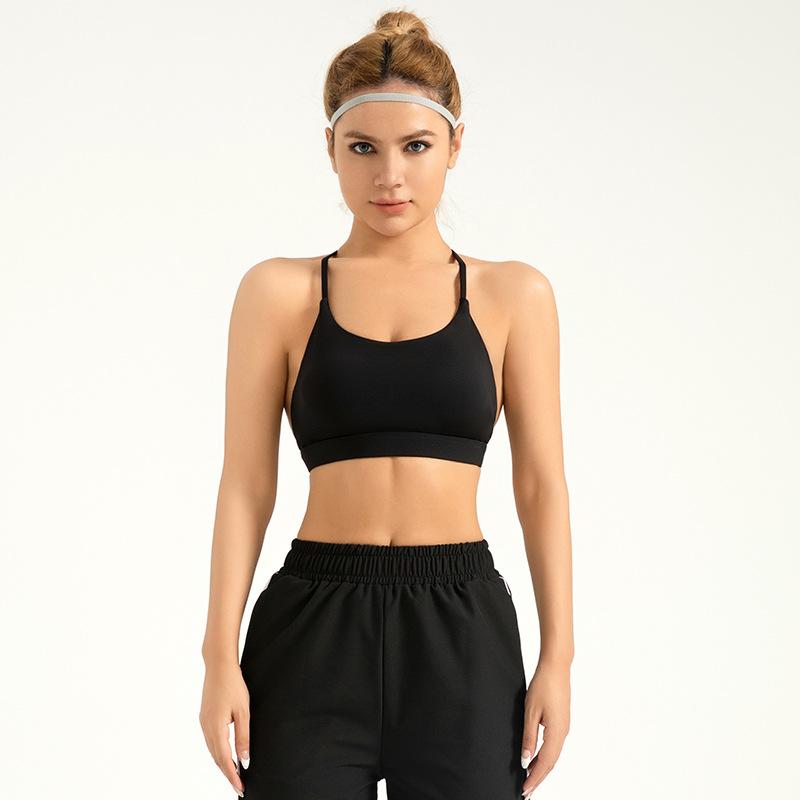 Women's Solid Criss Cross Backless Sports Bra Breathable Comfortable Wireless Sports Bra Ladies Sportswear for Indoor Outdoor