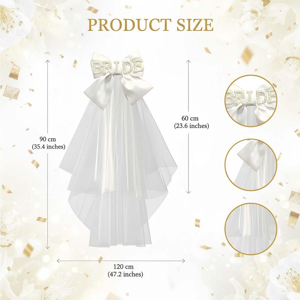 White Bow Bridal Veil, Bride Veils Hair Decorations for Women Wedding Bridal Shower Bachelorette Party
