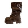 High Sense Medium Tube Fashion Boots Women's Wasteland Wind 2025 Autumn and Winter New Chinese Niche Height Increase and Thin Pleated Boots Women
