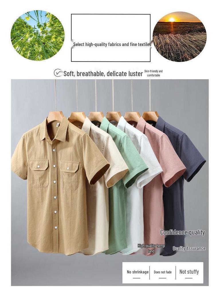 Men's Summer White Casual Double Pocket Cotton Shirt