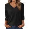 Women's Casual Loose Fit V Neck Pullover Top Three Quarter Sleeve Lightweight Blouse for Everyday Wear