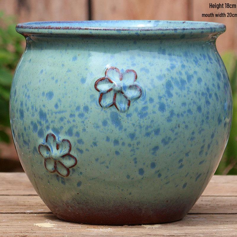 Handmade Embossed Rose Ceramic Succulent Pot, Tall Breathable Coarse Pottery, Large Mouth Plant Pot with Flower Design.