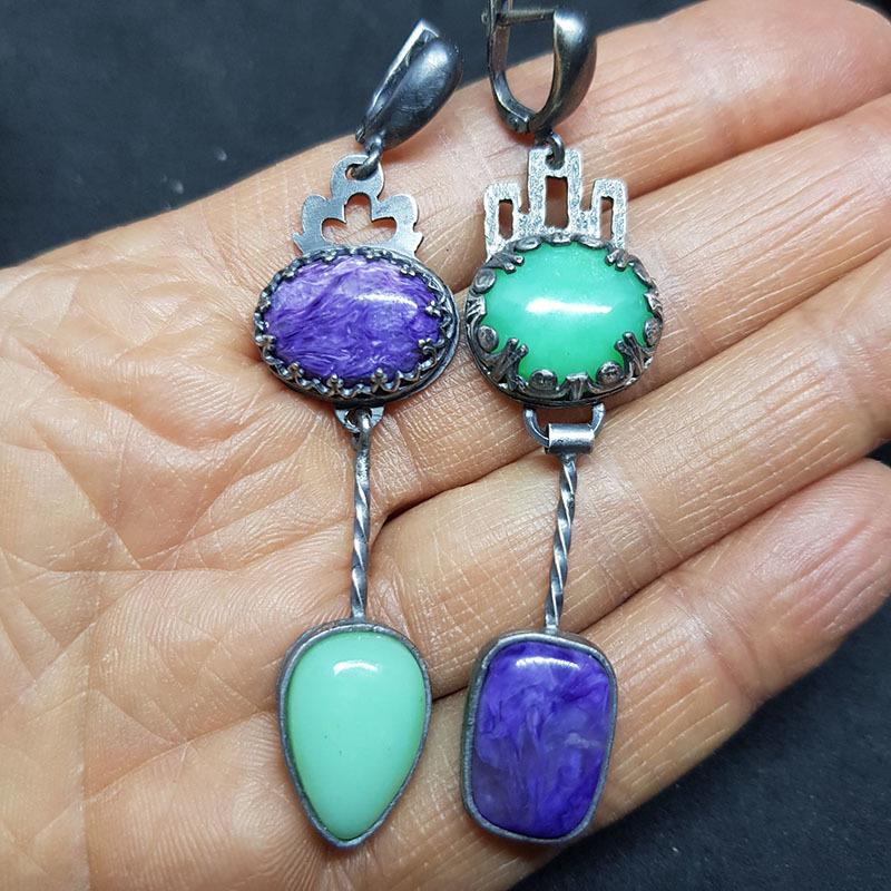 2023 New Fashion Purple Round Resin Hook Earrings Ladies Wedding Party  Silver Color Red Orange Stone Earring Gifts