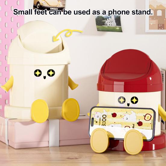Desktop Trash Can Cute Eyes Design Cartoon Shape Lightweight Portable Flip Cover Trash Can Kitchen Office Waste Bin