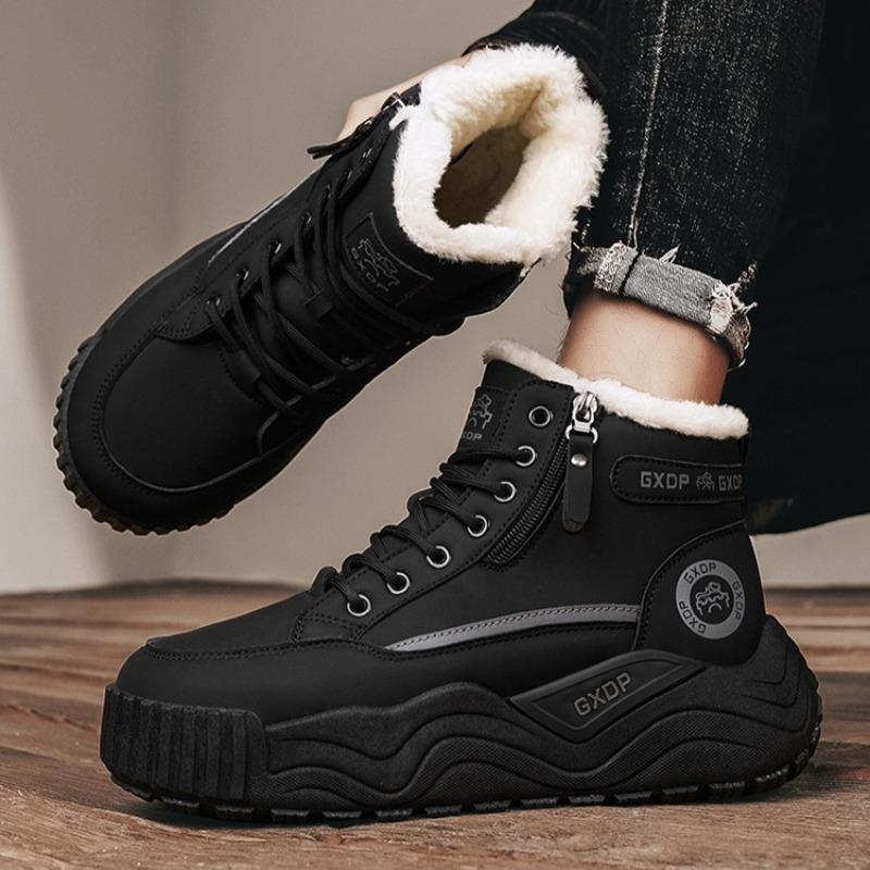 Winter Men Snow Boots Velvet Warm Fur Integrated Cotton Shoes For Men Casual Thick-Soled Heightening High-Top Boots Botas Hombre