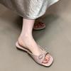 Low-heeled square-headed sandals, new fairy style in summer 2025, bow patent leather, cool slippers, and skirt