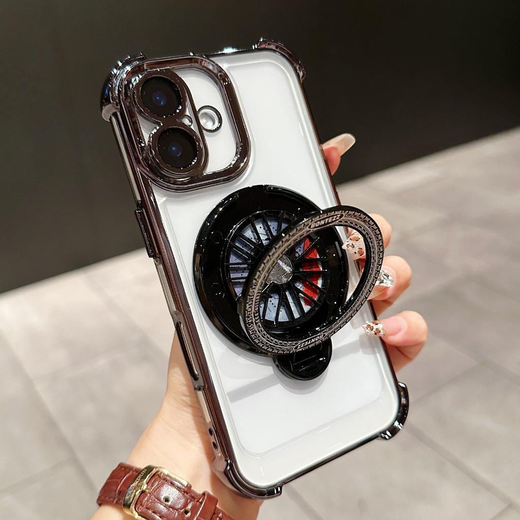 Pro iPhone 16 Magnetický kryt s otočným spinnerem a stojánkem, PC + TPU, s airbagy, kryt na mobil