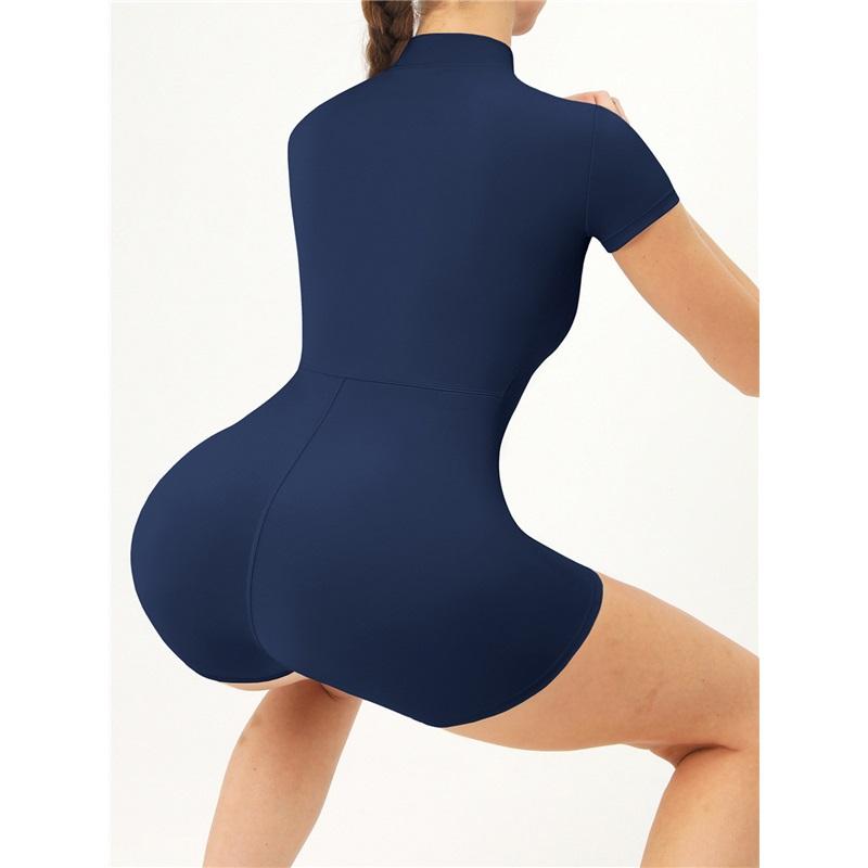 Letní body s krátkým rukávem na zip, jógové oblečení pro ženy, taneční fitness, přiléhavý sportovní overal se šortkami