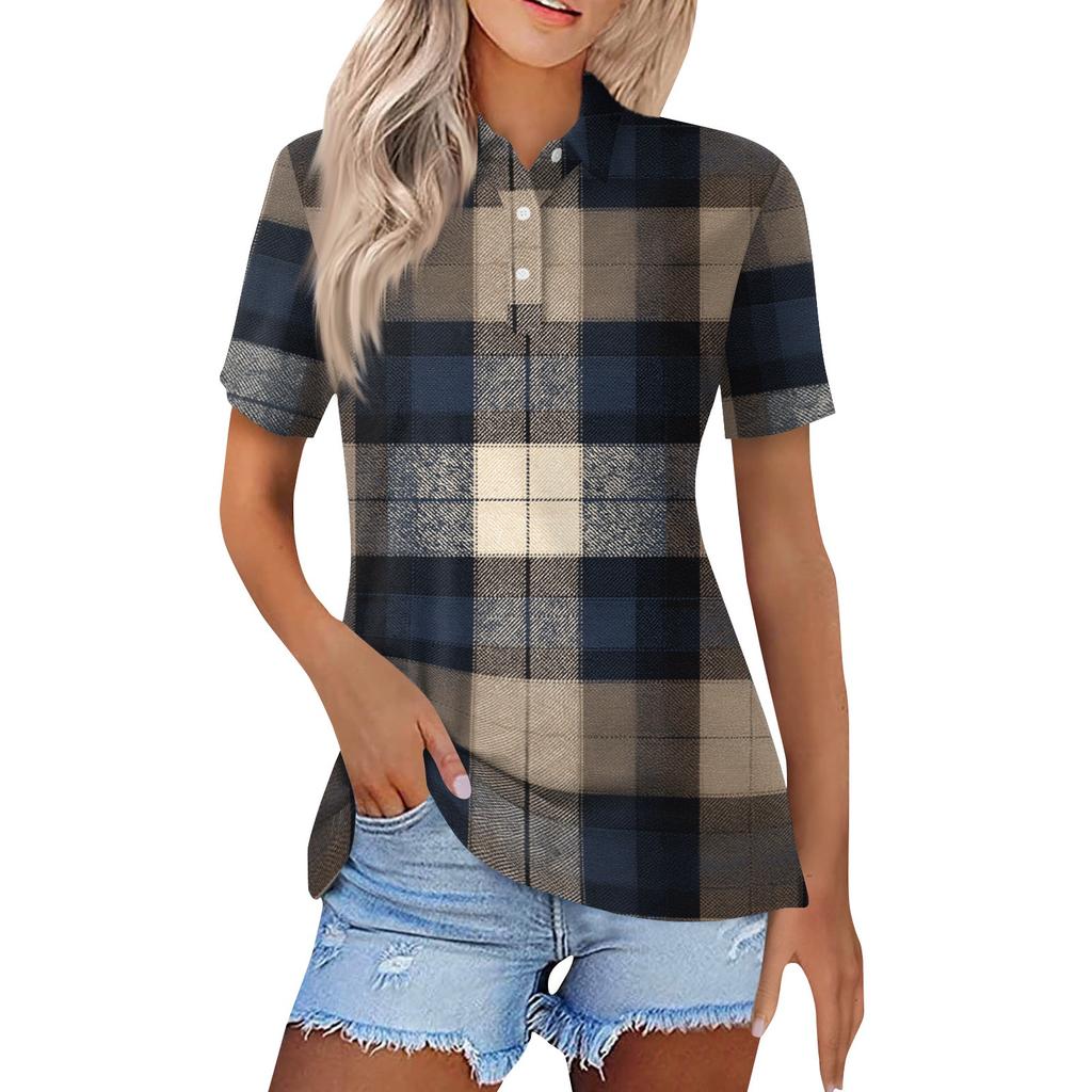 Modna damska koszula na co dzień z klapami i krótkim rękawem, z nadrukiem. Topy damskie zapinane na guziki