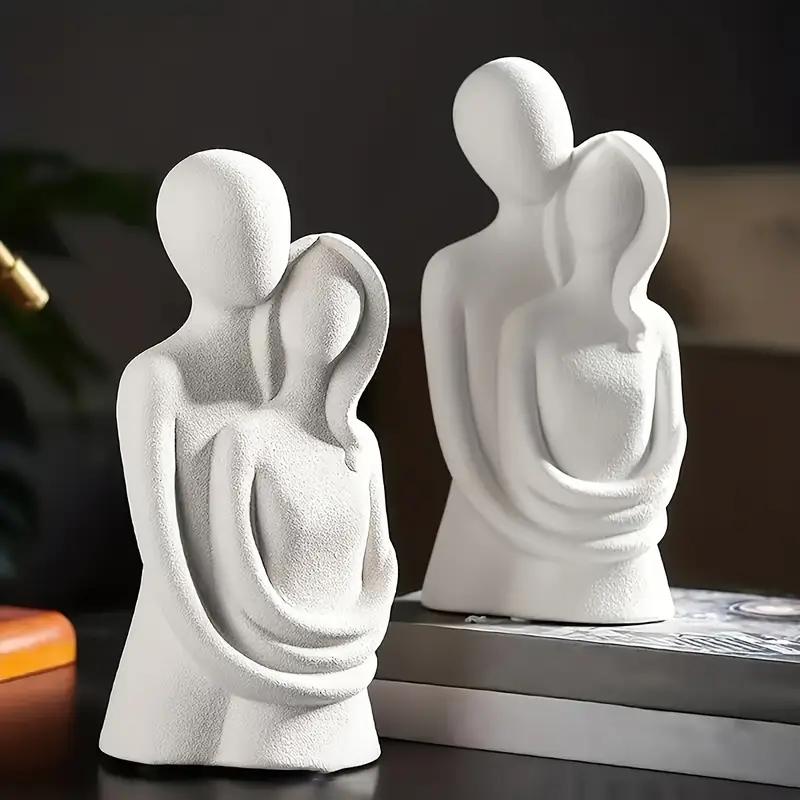Nordische minimalistische Skulptur für Paare Liebhaber umarmende Figur mattierte Keramikstatue reinweiße graue Statue Hochzeitsgeschenk