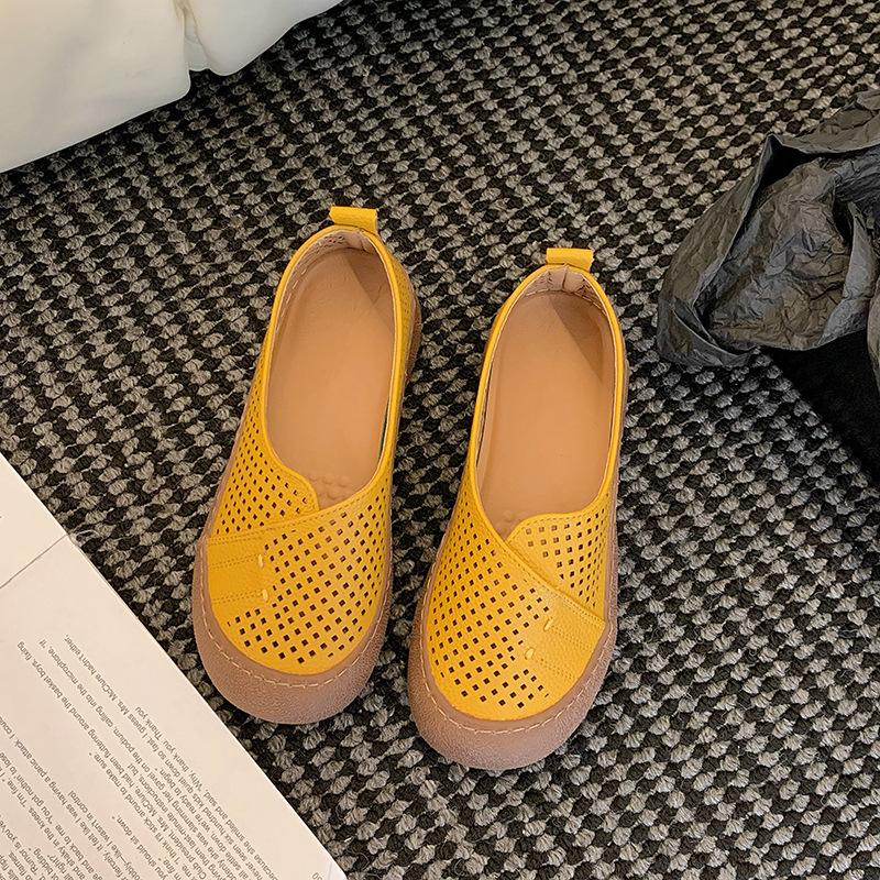 

Однотонные туфли на толстой подошве, туфли для мамы на мягкой подошве, весенне-летние туфли с перфорацией, туфли из искусственной кожи, маленькие кожаные туфли, ленивые туфли, внешняя подошва 41 жёлтый
