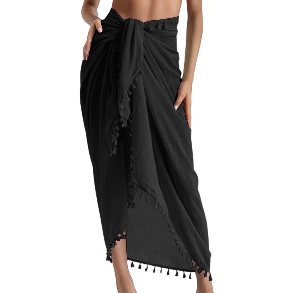 Women's Beach Vacation Sun  Tassel Wrap Skirt  Apron Skirt Midi Skirt