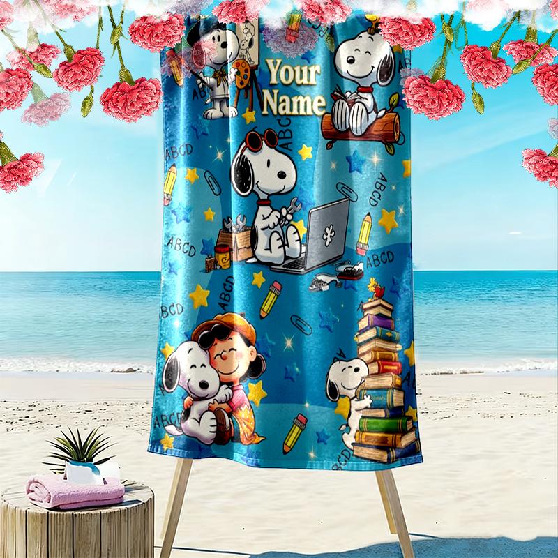 Custom NameSnoopy, Study, Stars Beach Towel Soft Microfiber Summer Towel Quick Dry Absorbent Towel for Beach Swimming Pool Travel
