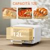 Electric Oven 12L with Timer and Adjustable Temperature, in Steel and Plastic, 31.5x27.7x22.7 cm, White and Gold