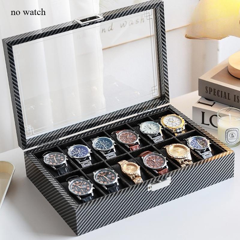 High-Gloss Carbon Fiber Watch Storage Box, Wristwatch and Bracelet Display Case, Large Capacity Watch Collection Box, Christmas