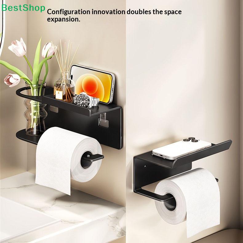 1Pc No-Drill Toilet Paper HolderPhone Stand Metal Storage Rack Kitchen Towel Holder Seasoning Bottle Bathroom Wall Roll Paper