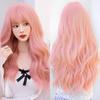 WIGS Long Wavy White Pink Wig for Women Daily Party Synthetic Light Blonde Wigs with Bangs Costume Lolita Wig 26 Inch