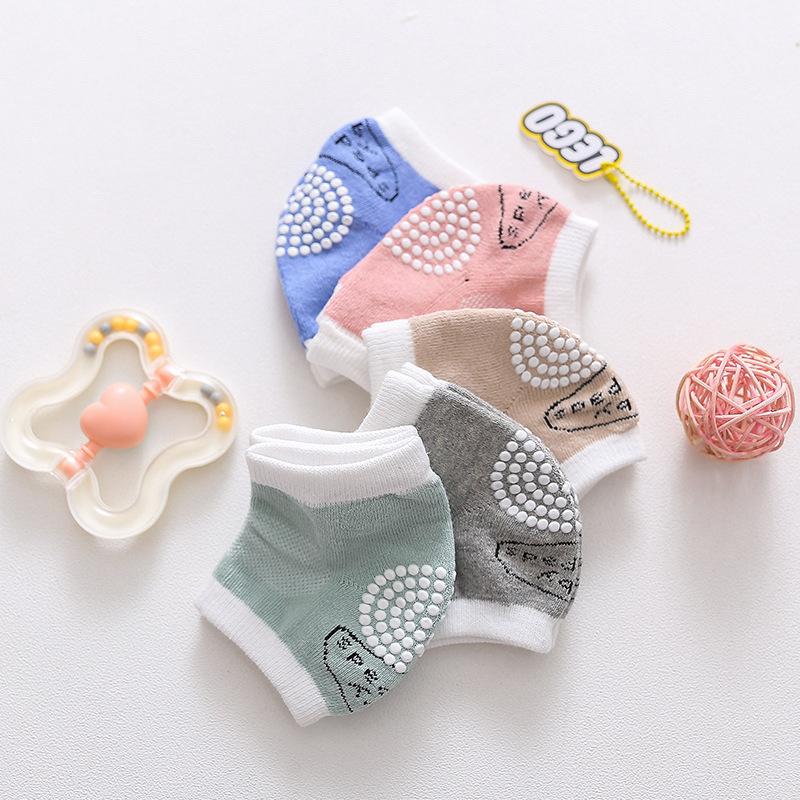 Autumn 100% Cotton  Breathable Mesh Anti-Slip Silicone Grip Baby Crawling & Sports Knee Pads