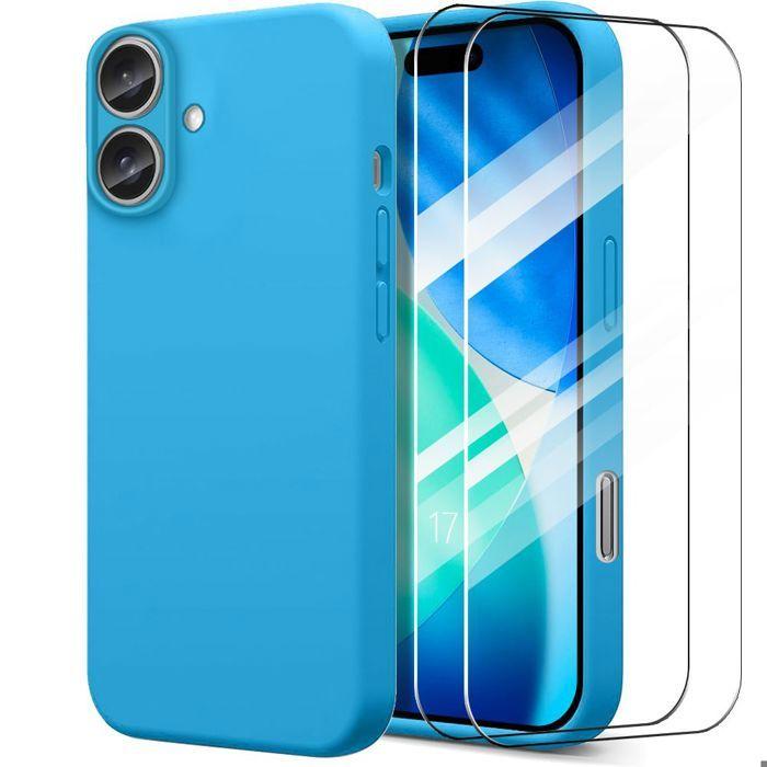 Coque de Protection - BOOLING - pour iPhone 17 - Silicone Fine Antichoc - Bleu Ciel - 2 Verres Trempés