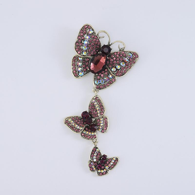 Creative Three Butterflies Retro Brooch, Alloy Diamond Temperament Fashion Accessory Pin