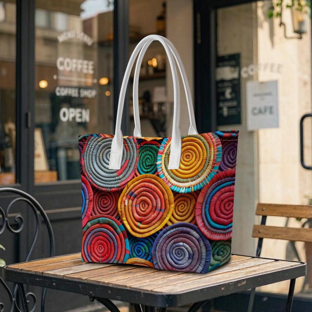Colorful Spiral Pattern Tote Bag Portable Casual Shoulder Handbag for Daily Use