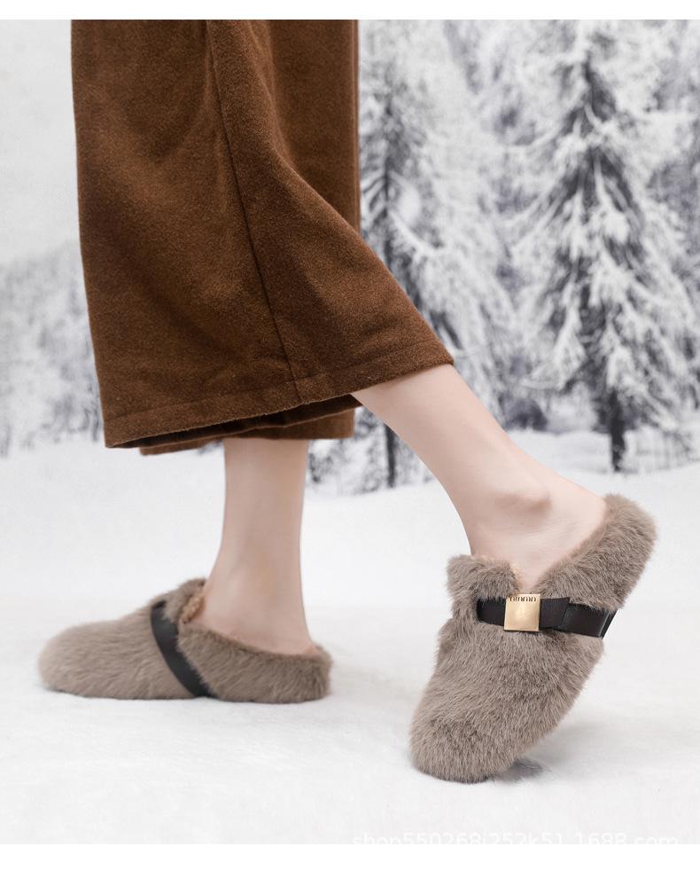 Damskie pluszowe bawełniane kapcie z zakrytymi palcami w stylu koreańskim na jesień i zimę