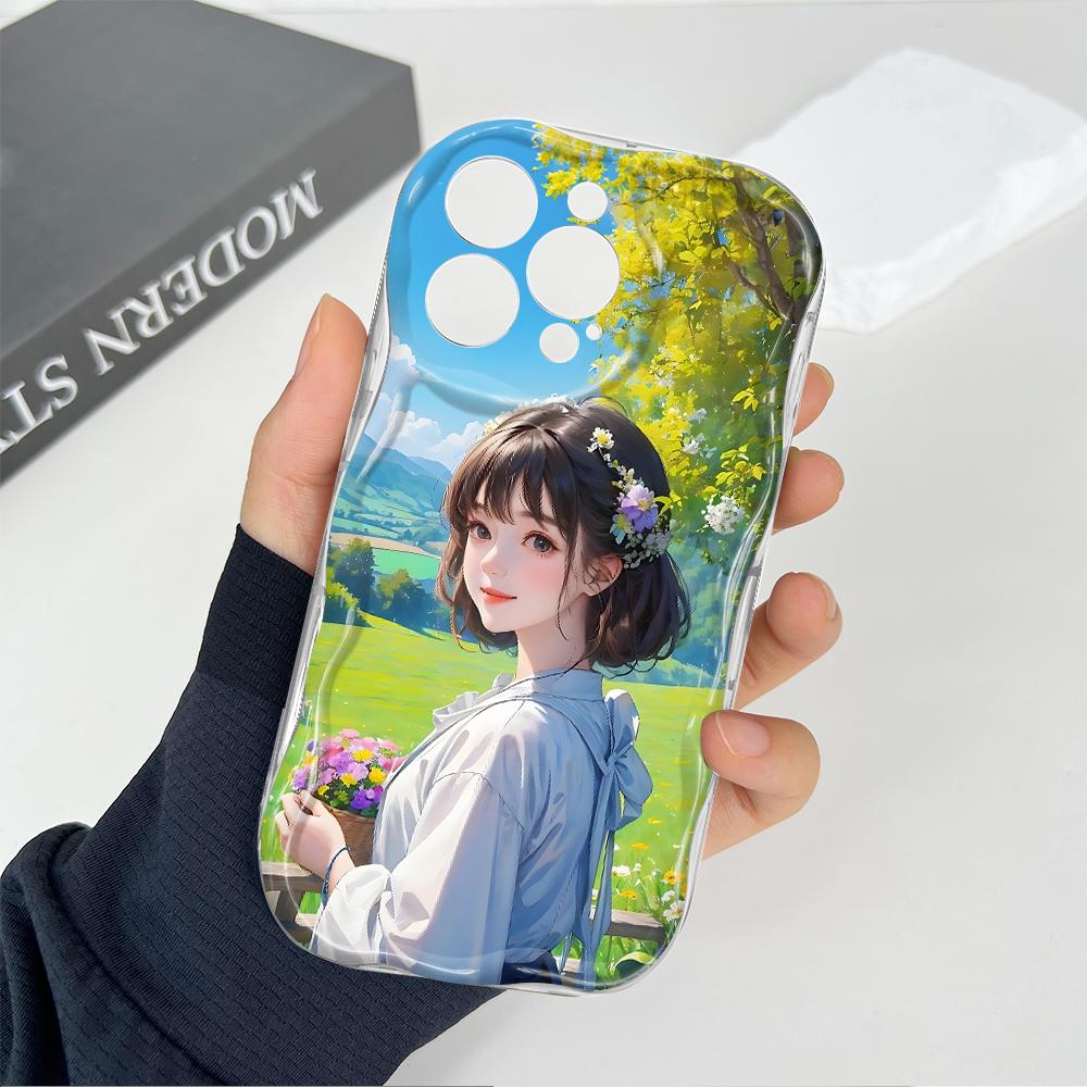 Cute Cartoon Pattern Cream Texture Casing Wavy Edge Soft Silicone Cover Phone Case for Vivo