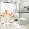Blue Fishing Net And Whelk 3D Printed Waterproof Shower Curtain Non Slip Rugs Mat Polyester Fabric Waterproof With Hooks
