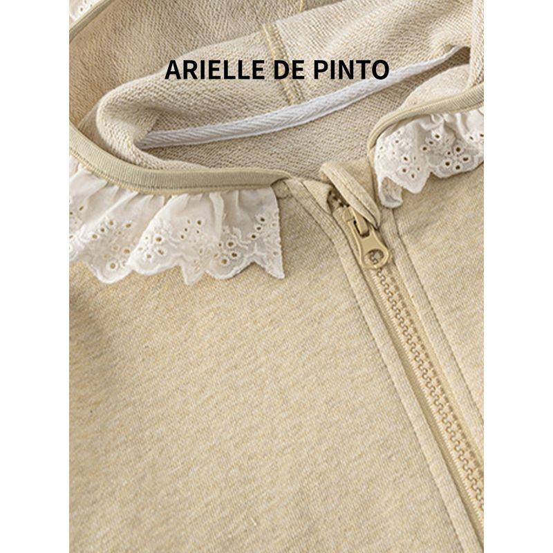French Arielle De Pinto Girls' Jacket for Spring and Autumn with Hood and Lace Trim, Baby Girl Sweatshirt Jacket