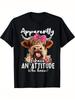 Womens Fun Highland Cow Satirical TShirt Obviously Im Being Bad Scottish Cow with Pink Bow and Floral Pattern Personality