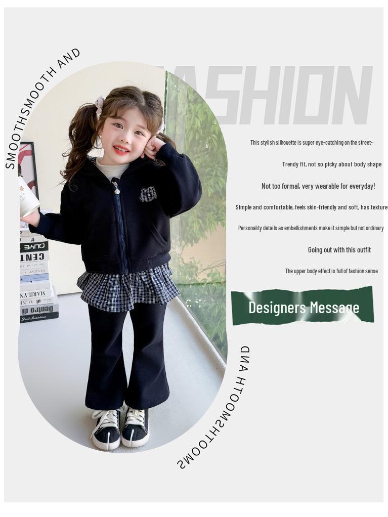 Autumn 2025 Girls' Fashionable Hooded Sweatshirt & Pants Set