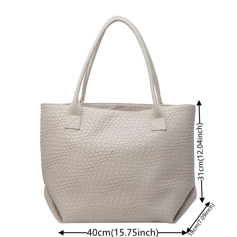 Women's Woven Pattern Tote Bag Elegant PU Leather Handbag Vintage Large Capacity Fashion Trending Japon Style Shoulder Bags