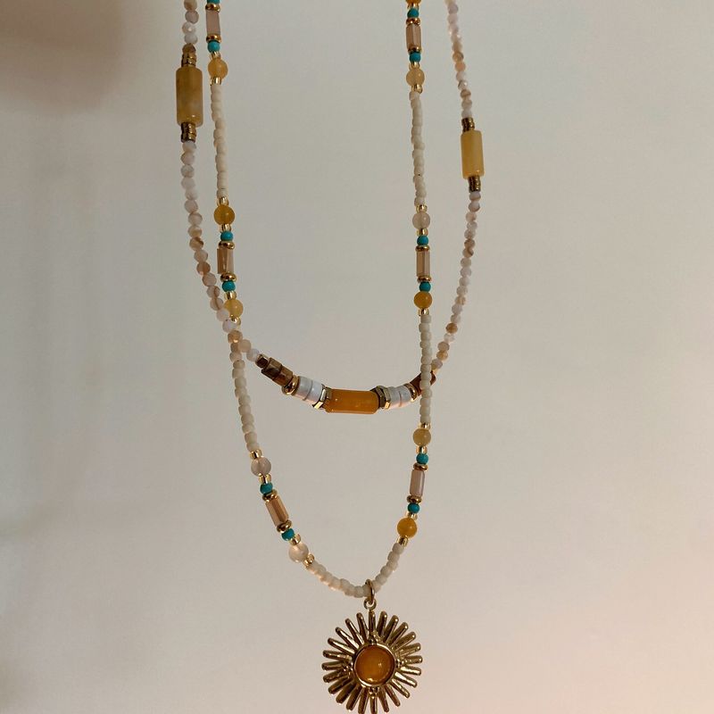 French Ethnic Style Color Stone Beaded Fashion Retro Style Easiest for Match Sense Necklace Clavicle Necklace for Women